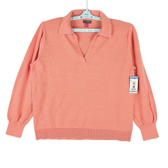 NWT Vince Camuto Women's Ocean Coral Pullover Lightweight Collared Sweater Large - Picture 1 of 13